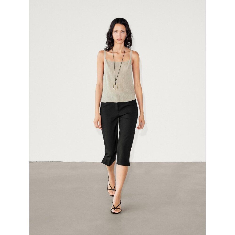 Massimo Dutti Womens Top Small S Stone Strappy Ribbed Loose Cut 6234/934 NWT